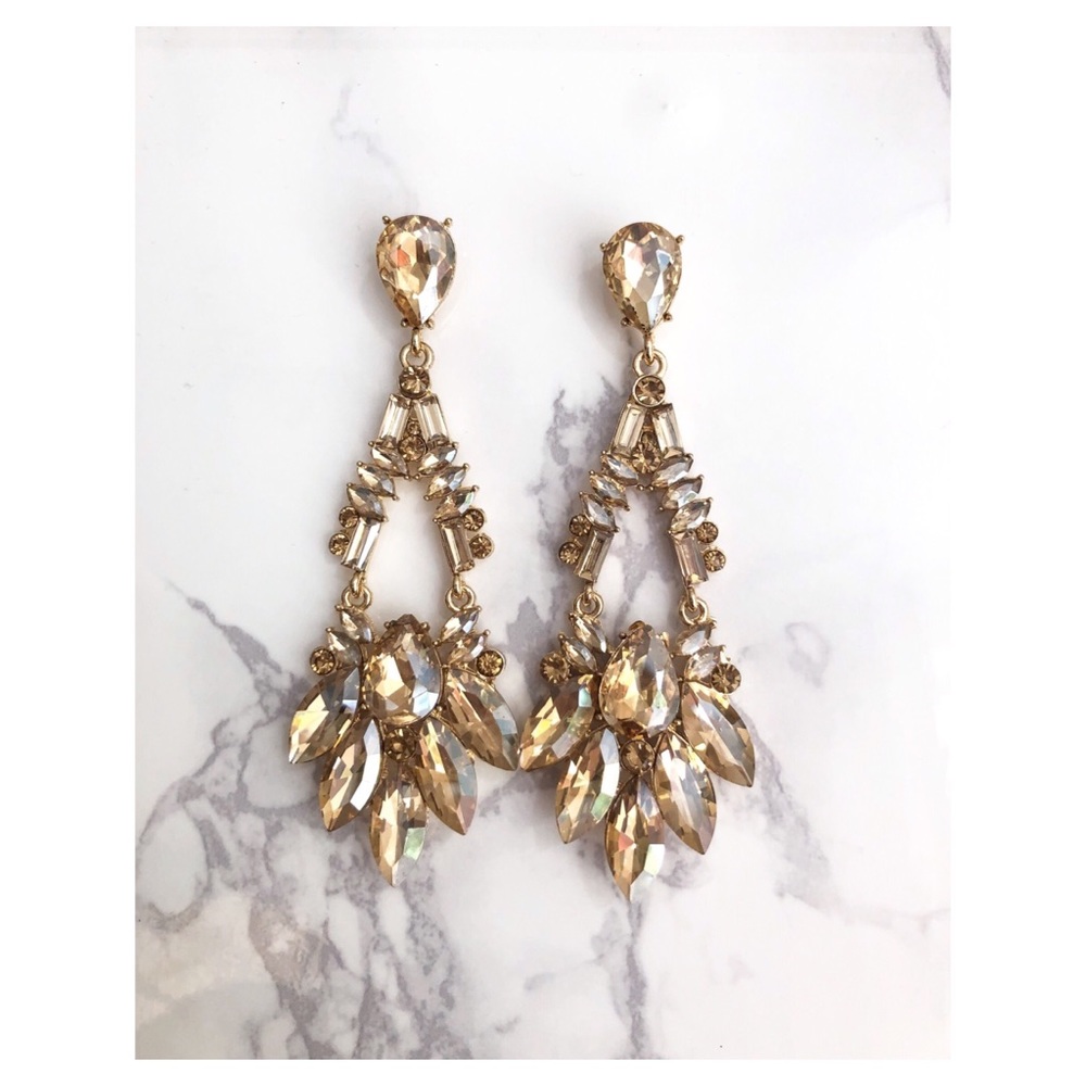 Formal Chandelier Earrings Champagne Gold - Picture 4 of 8
